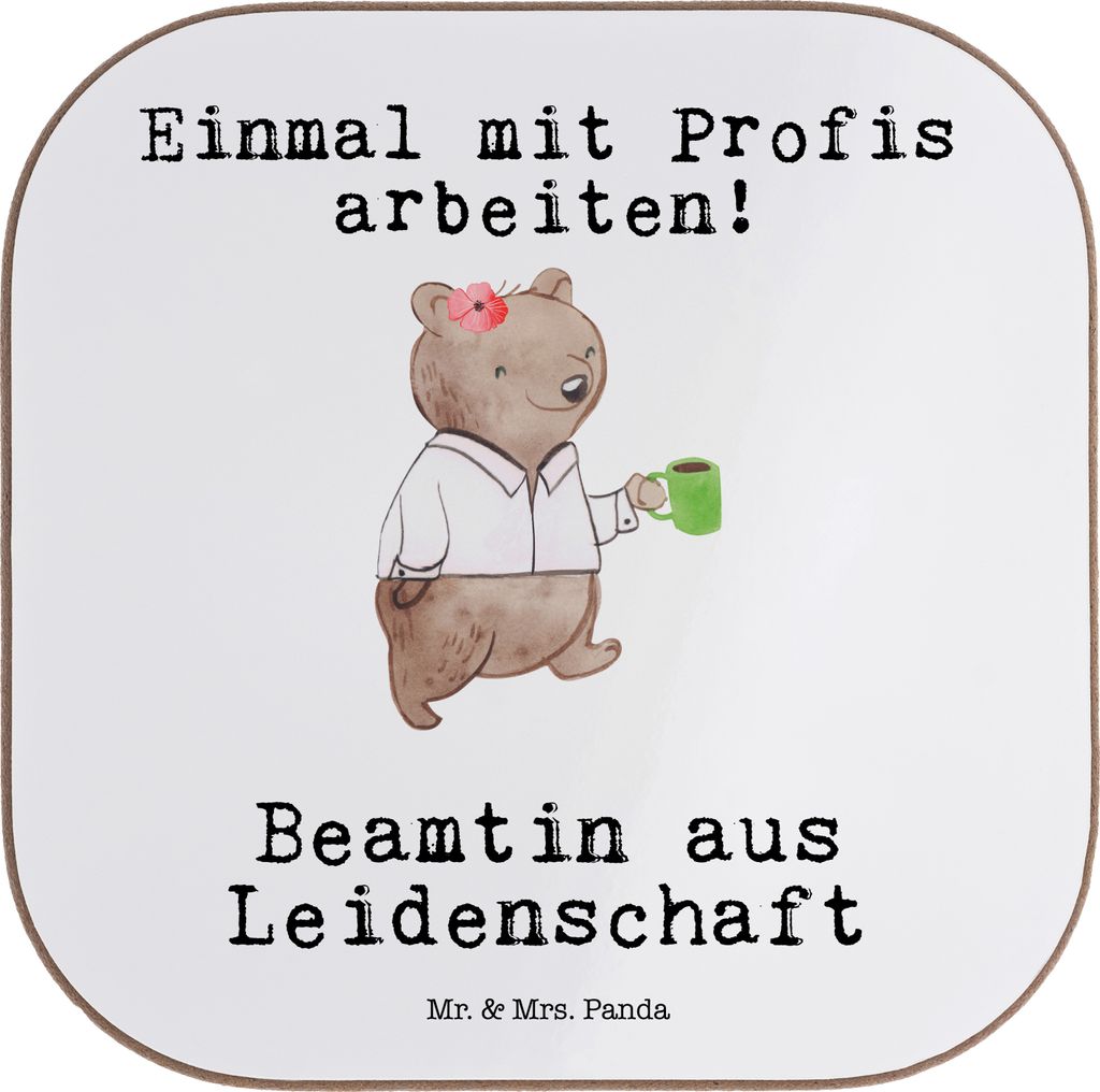 Mr. & Mrs. Panda Untersetzer für Gläser Beamtin Leidenschaft - Weiß - Geschenk, Studium, Beamte, Öffentlicher Dienst, Holzuntersetzer, Tischunt...