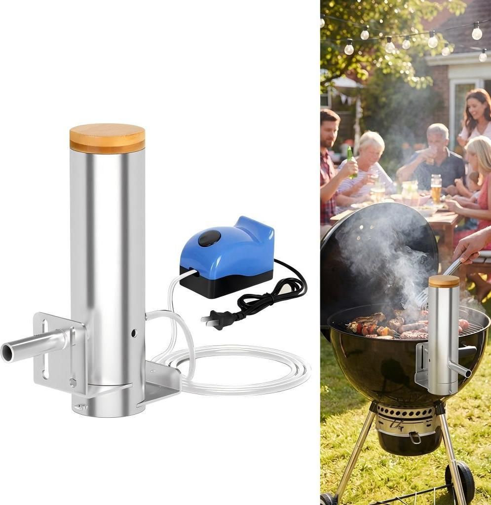Edelstahl Kalträucherofen, Smoke Generator mit elektrischer Pumpe, einstellbare Rauchintensität, 1L Holzpellets, tragbar, für Fleisch, Käse & BBQ