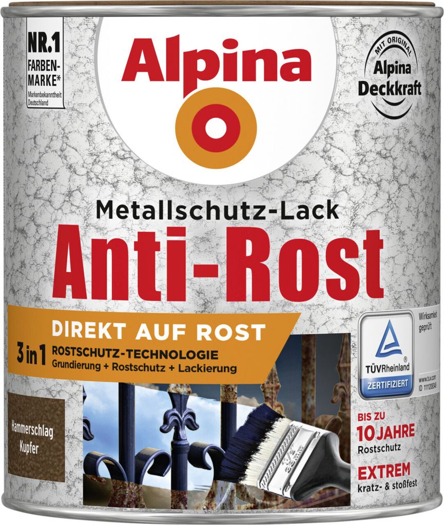 Alpina Metallschutz-Lack Hammerschlag 750 ml kupfer Produktbild 1