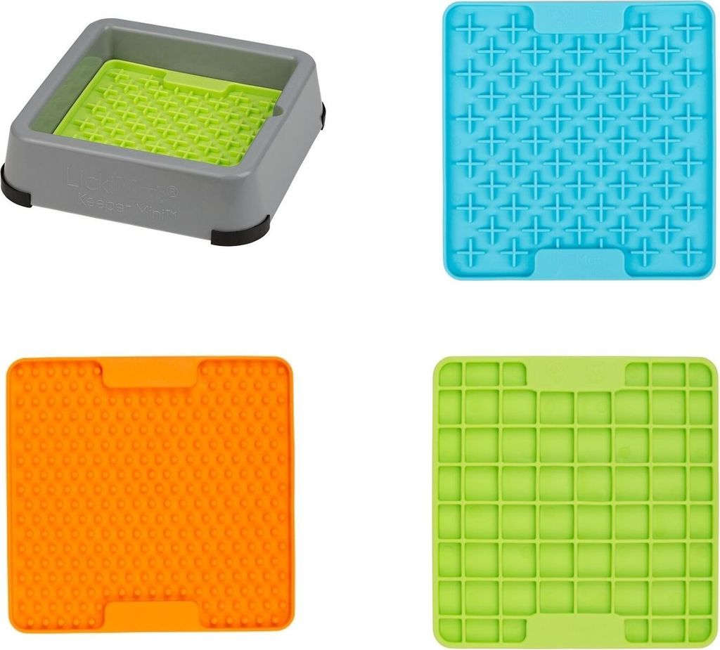 LickiMat Mini Keeper + 3 Leckmatten Set grau 20x20x 5 cm je 1 Mini Playdate, Mini Soother, Mini Buddy, Farbe:grau