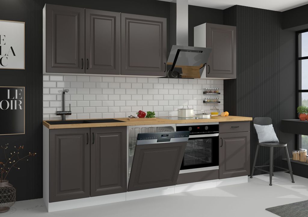 Landhaus Küche Stilo Grau 250 cm Küchenzeile Küchenblock Produktbild 