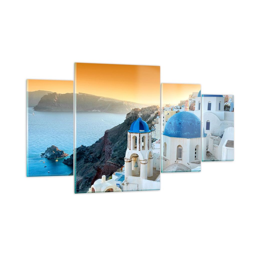 Bilder auf glas - Santorini Griechenland Urlaub Insel - 160x90cm - Glasbilder - Wandbilder - Kunstdruck - Wanddekoration aus Glas - Glas Bilder - W...