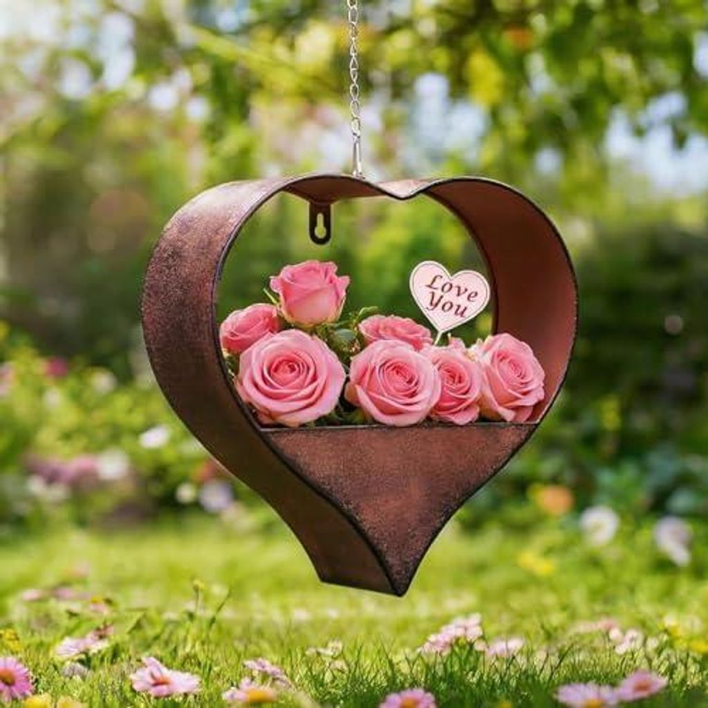 Metall Herzform Blumentopf Hängend Gartendeko für Draußen - Rost Pflanzkübel Deko für Garten Balkon Draussen Pflanzentopf Deko Wohnzimmer Hän...