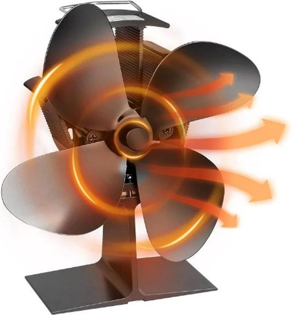 Ventilateur de Poêle Thermique Diffuseur Chaleur Autonome Noir 4 Pales