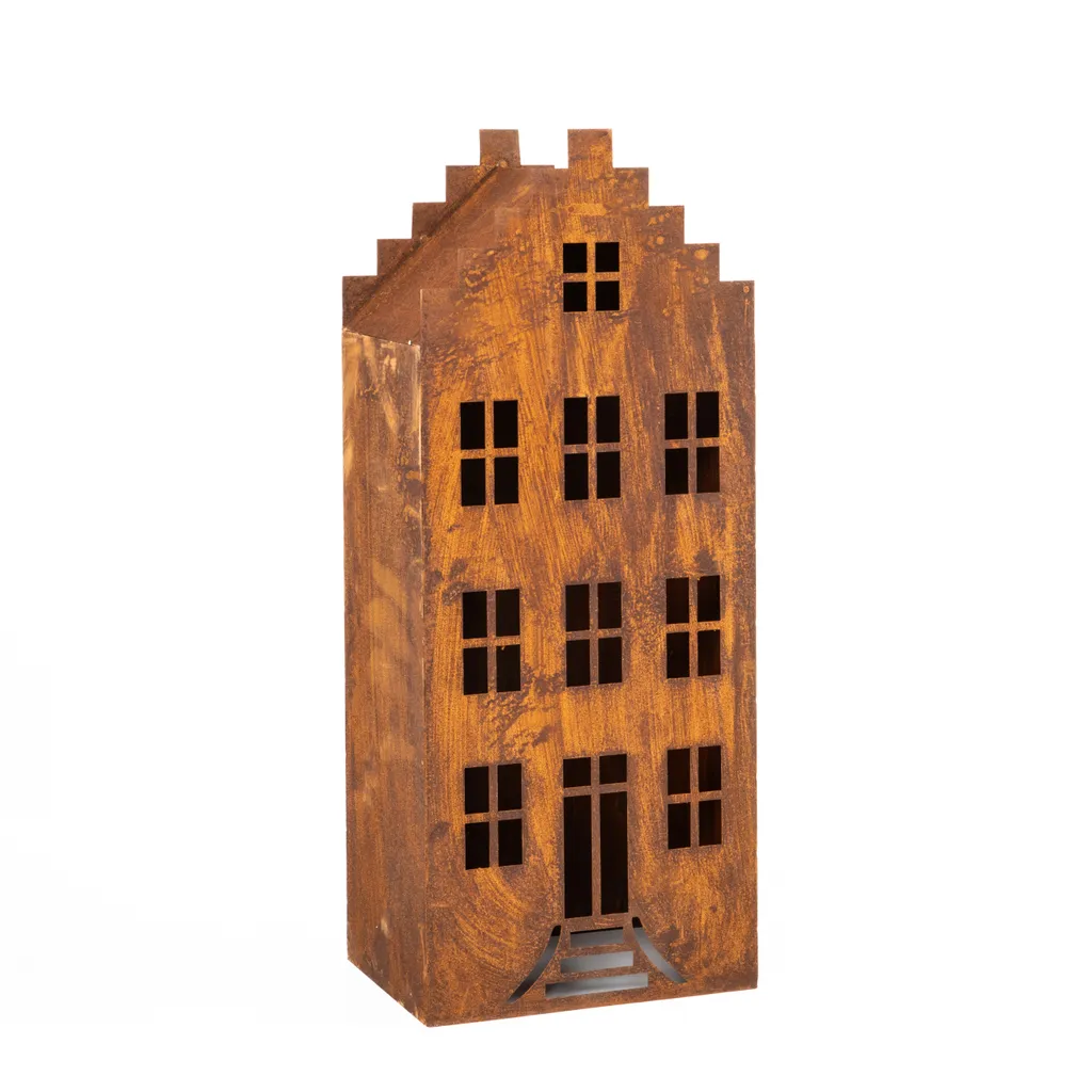 Lanterne LED en Acier Corten au Design Maison Rustique - Jeu de 3 Unités