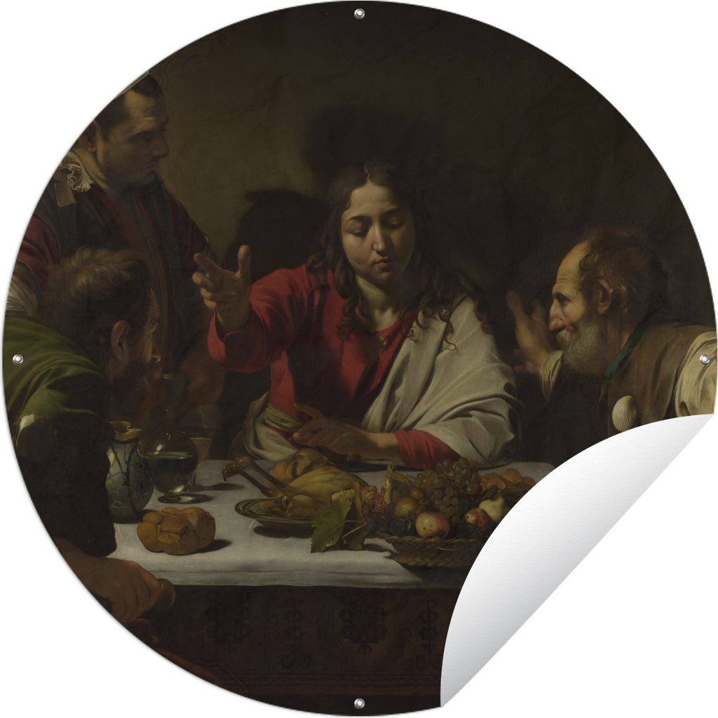 MuchoWow Gartenposter Outdoor-Poster Rund Abendmahl in Emmaus - Caravaggio Ø 150 cm Gartendeko Rundes Poster draußen