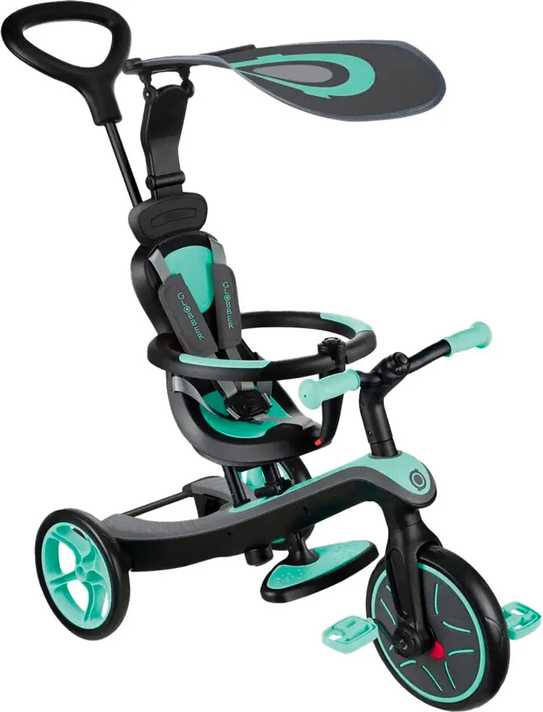 Tricycle enfant évolutif 4 en 1 avec canne parentale coloris menthe