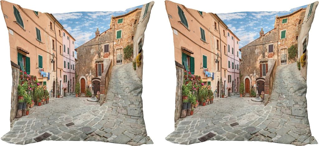 ABAKUHAUS Stadt Alte Häuser Kissenbezug Set (2Stück), Ecke des italienischen Stadt Castagneto Carducci in der Nähe von Livorno in der Toskana It...