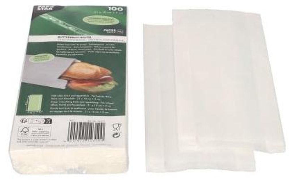 Papstar Butterbrotbeutel 21 cm x 10 cm x 3 cm weiß , Produktbild 