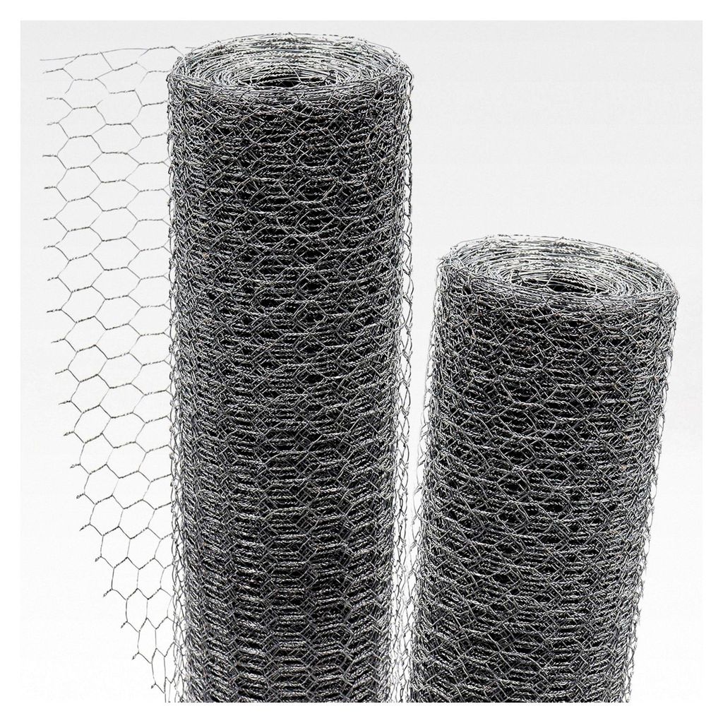 Maschendrahtzaun Sechseckgeflecht verzinkt für Hühner, Kaninchen und Hasen, feinmaschig 25mm x 25mm, 0,9mm Drahtstärke, 100cm hoch, 20m lang