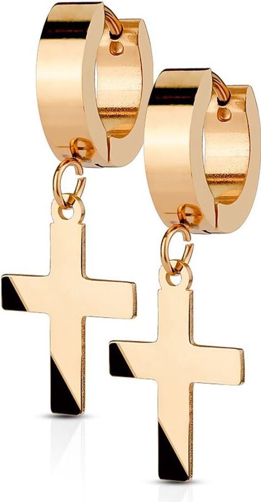 Klappcreolen Creolen Kreuz Anhänger Herren Damen Edelstahl Cross rosegold