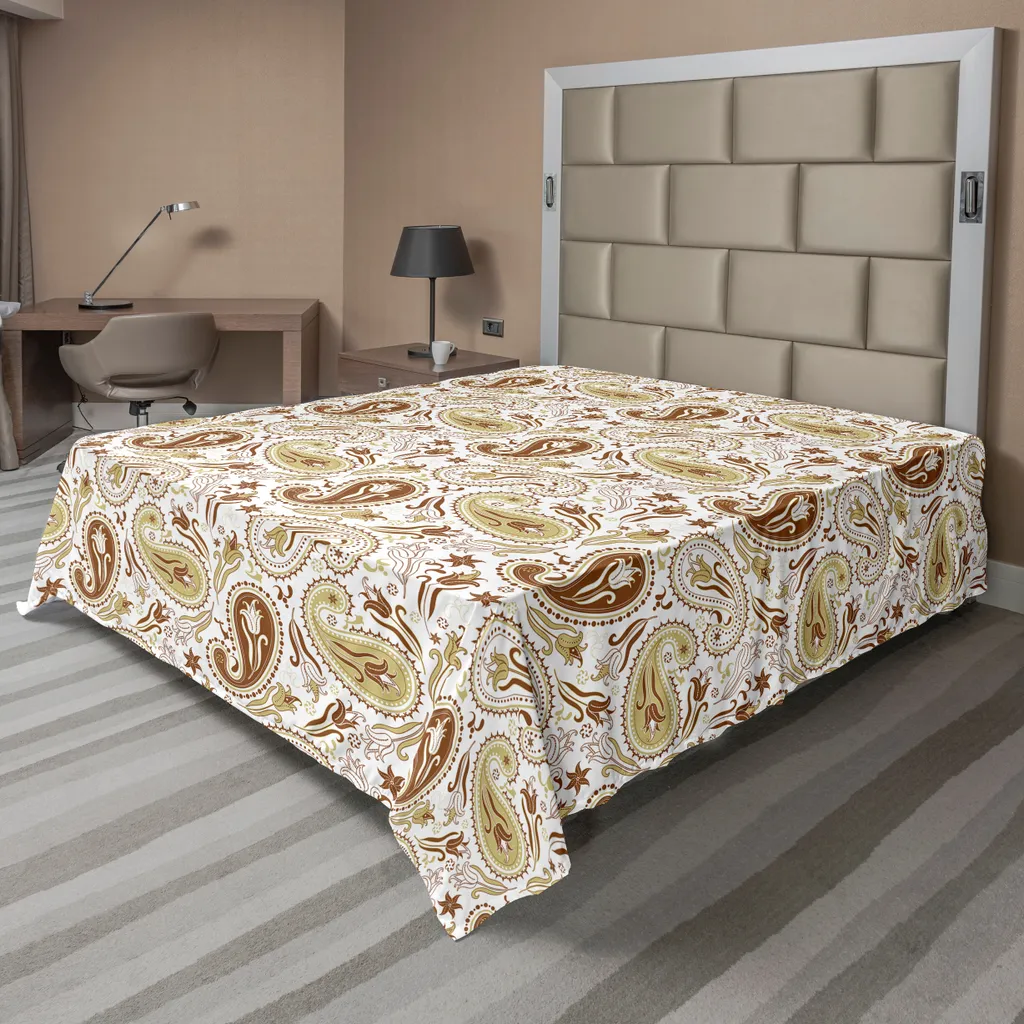 Drap de lit doux motif floral Paisley, 260x228cm Confort Supérieur Umber