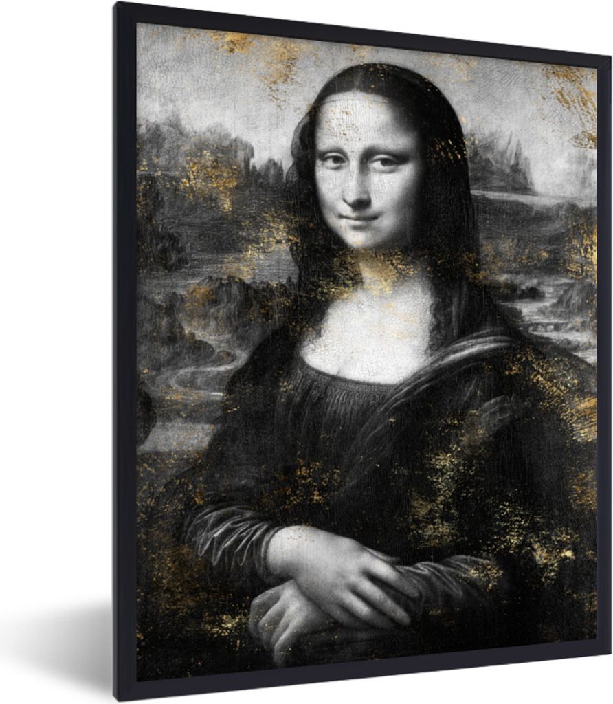 MuchoWow Gerahmtes Poster Mona Lisa - Leonardo da Vinci - Gold 60x80 cm - Poster mit Schwarzem Bilderrahmen Wandposter Rahmen Foto Bilder - Premi...