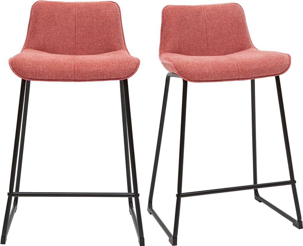 Miliboo - Barhocker in Terracotta mit Samteffekt-Stoff und Metall H65 cm (2er-Set) BOOST