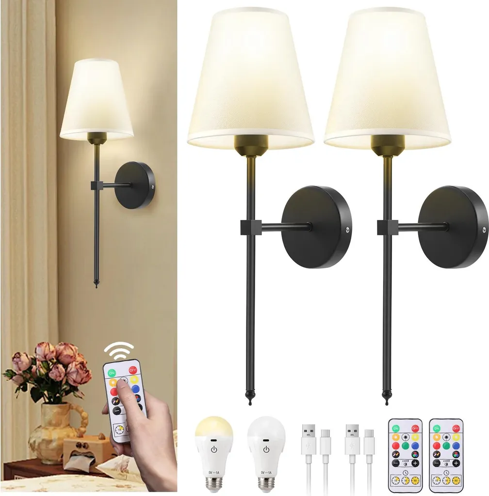Luminaire mural design RVB lot de 2 lampes de chevet noires avec réglage