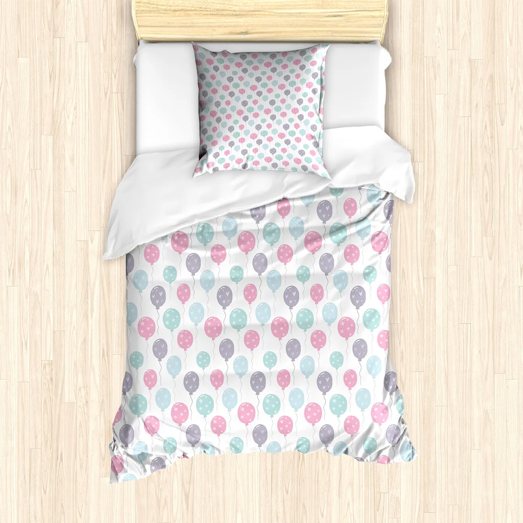 ABAKUHAUS Set Copripiumino Singolo Cuori e Palloncini | Anallergico 135x200