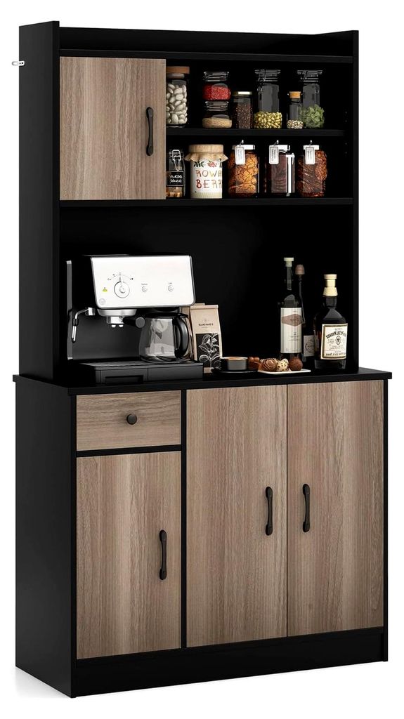 180 cm Küchenschrank, Küchenbuffet mit Arbeitsplatte, Hochschrank für die Küche, Vitrinenschrank mit Aufbewahrung und 4 verstellbaren Regalen, ...