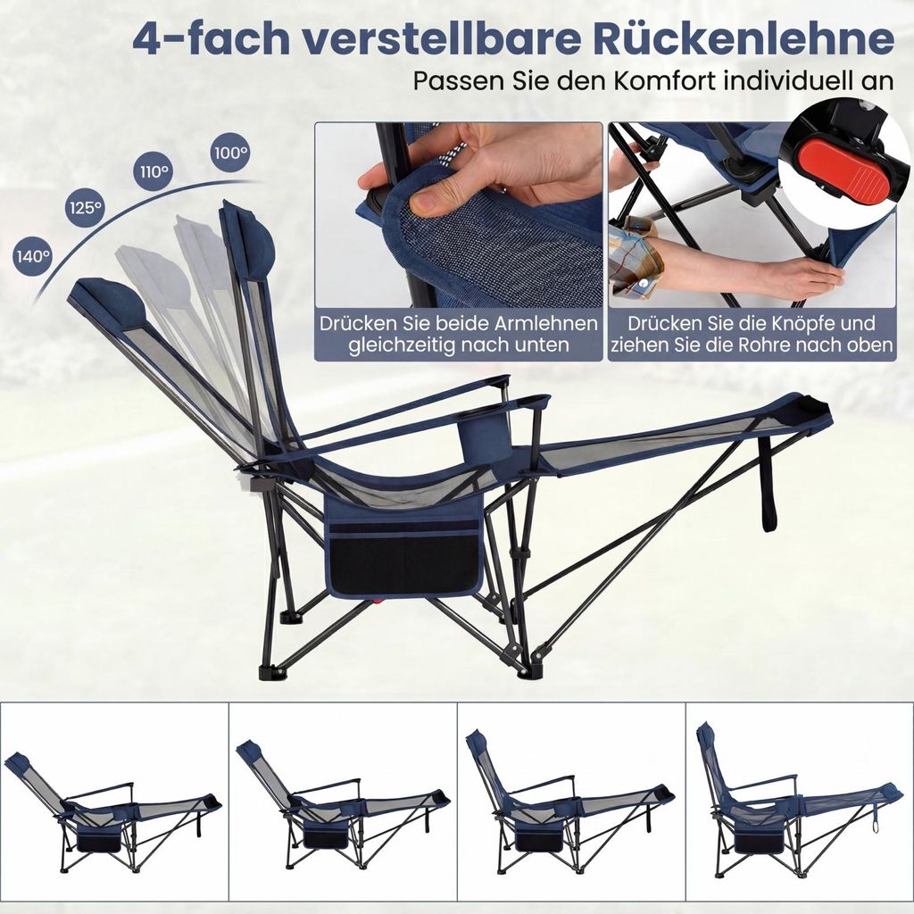 Daskoo Campingstuhl Klappbar Daskoo Campingstuhl – Klappbarer Anglerstuhl Mit 5-fach Verstellbarer Rückenlehne (Aluminium, Tragbar Bis 150 Kg)