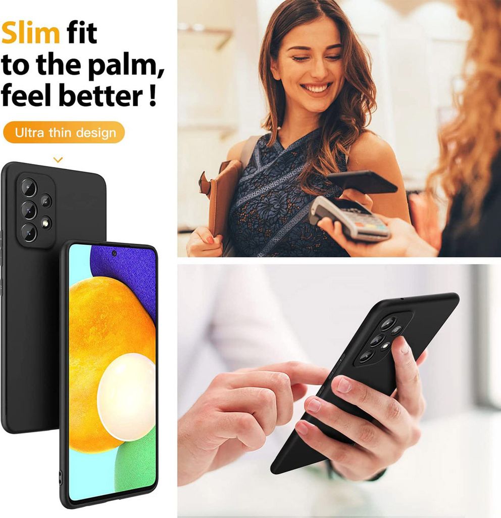 Für Samsung Galaxy A52 5G Silikon Schwarz Schutz Hülle + HD Produktbild 9