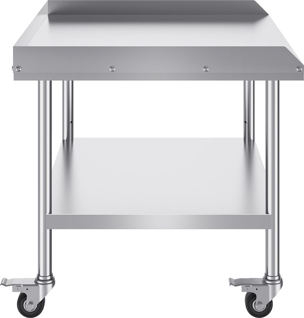 SucceBuy 30 x 36 x 30" Arbeitstisch aus Edelstahl, robuster kommerzieller Tisch zur Lebensmittelzubereitung mit Rollen, 4 Rädern und 3-seitiger Sp...