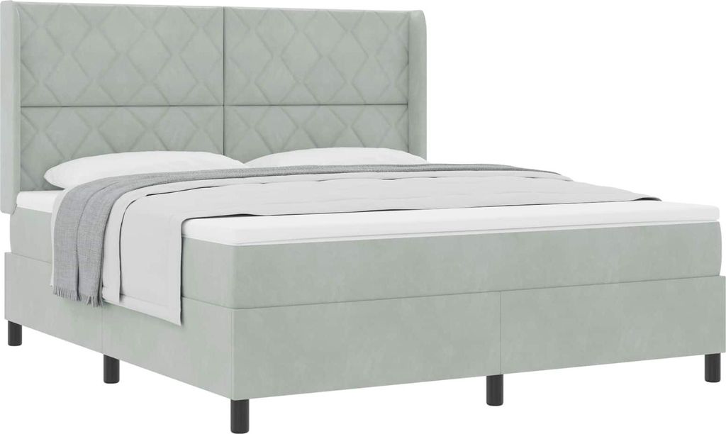 vidaXL Boxspringbett mit Matratze Hellgrau 180 x 200 cm Samt