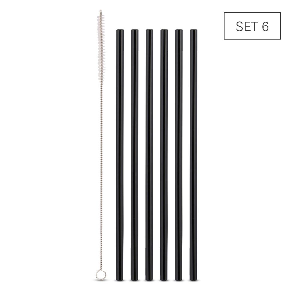 Karl Weis Trinkhalme Glas gerade schwarz 24 cm, 6 Stück + Bürste