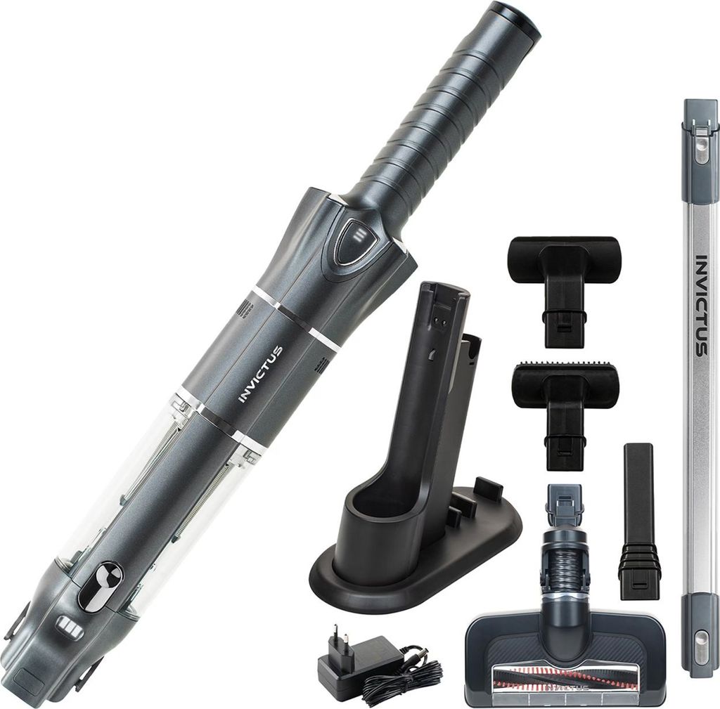 A collection of vacuum cleaner parts and accessories against a white background.