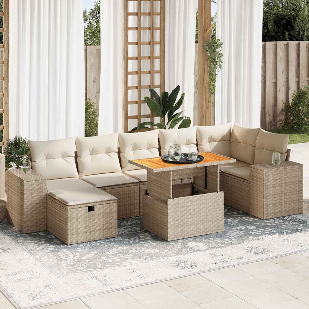 Maison Exclusive - 5-tlg. Garten-Sofagarnitur mit Kissen Beige Poly Rattan Akazie