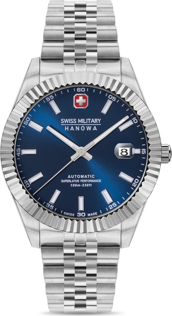 SWISS MILITARY HANOWA Herrenuhr Automatikuhr silber / blau Produktbild 