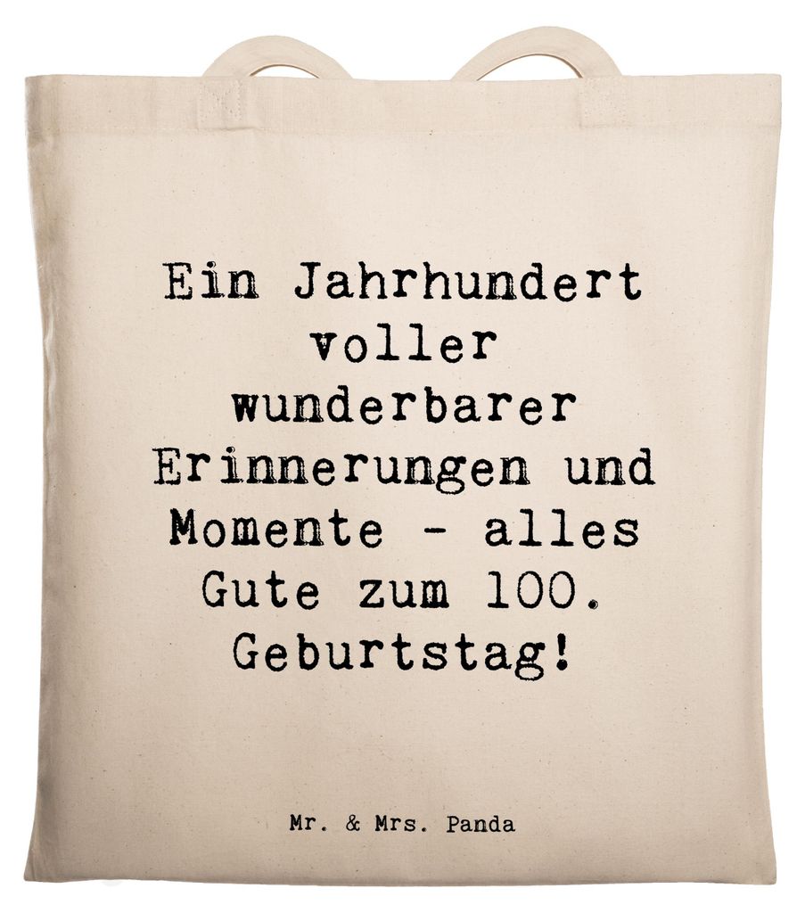 Mr. & Mrs. Panda dokumententasche Spruch 100. Geburtstag Erinnerungen - Transparent - Geschenk, Glückwünsche, Beutel, Tote Bag, Uni Tasche, Glüc...