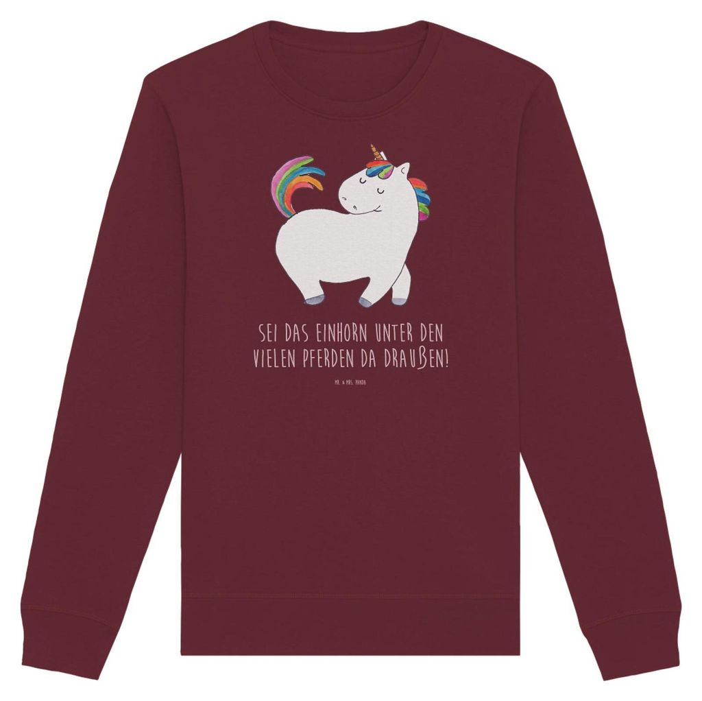 Mr. & Mrs. Panda Baumwoll Sweatshirt Einhorn Stolzieren Größe XL - Burgundy - Geschenk, Nachhaltiger Pullover, Reiten, Einhörner, Sweater, Pulli...