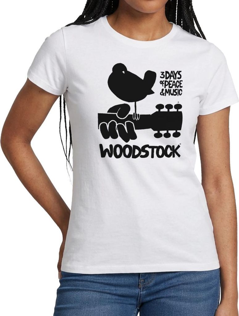 Spreadshirt Woodstock Logo Schwarz 3 Days Of Peace & Music Frauen T-Shirt, M, Weiß