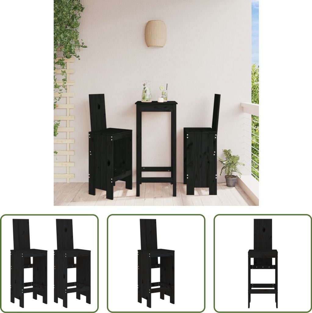 The Living Store Barhocker 2 Stk. Schwarz 40x42x120 cm Massivholz Kiefer