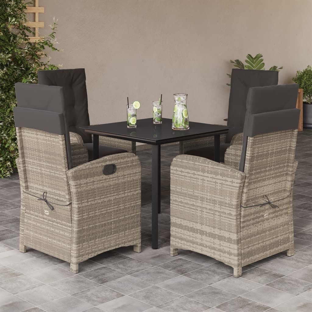 Möbel 5-tlg. Garten-Essgruppe mit Kissen Hellgrau Poly Rattan 2024