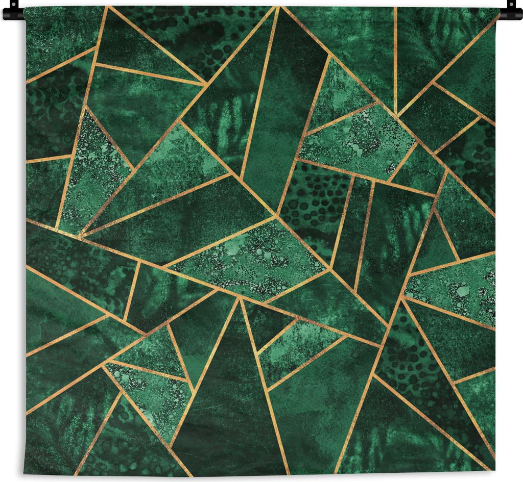 MuchoWow Wandteppich Wandbehang Smaragd - Gold - Abstrakt - Muster 120x120 cm Tapisserie Dekoration Wandtuch - Modern - Baumwollgewebe