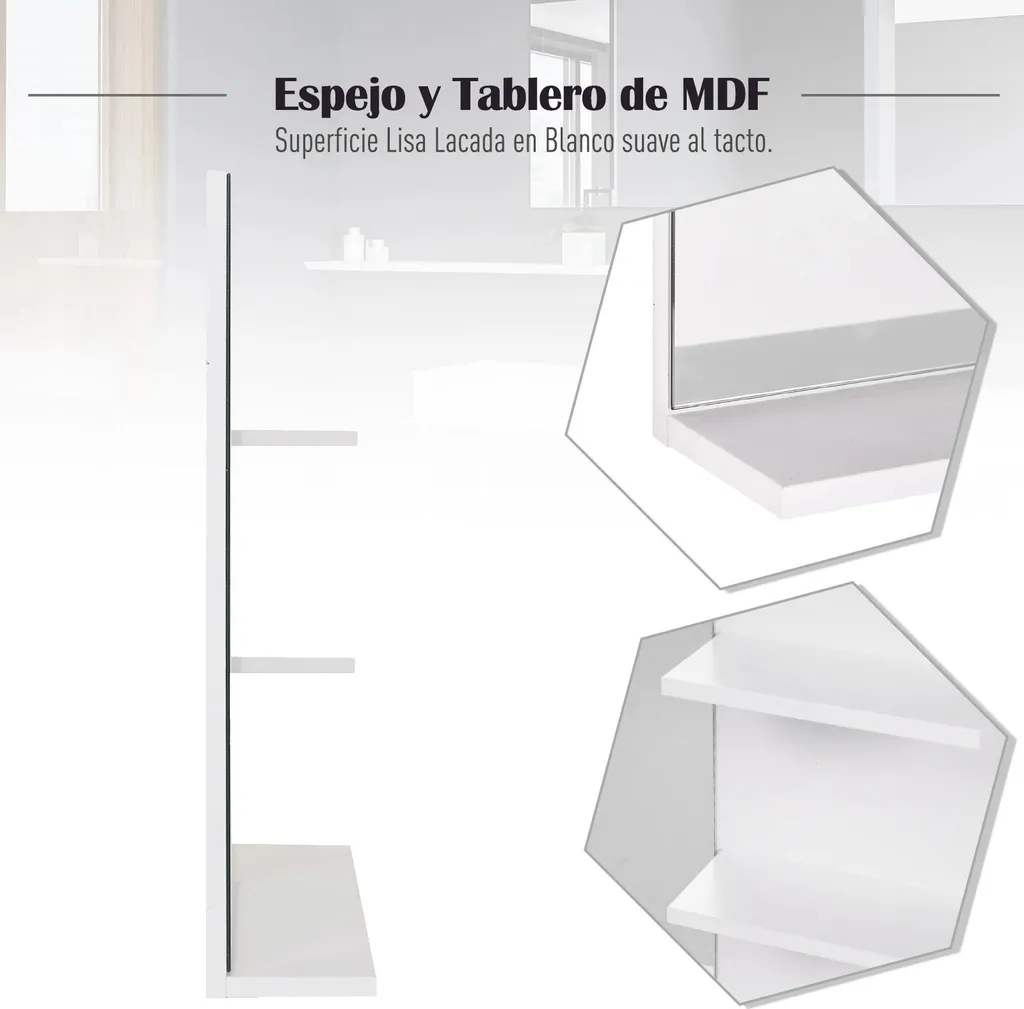 Miroir de salle de bain blanc avec 3 tablettes intégrées - 60x10x48 cm - 3