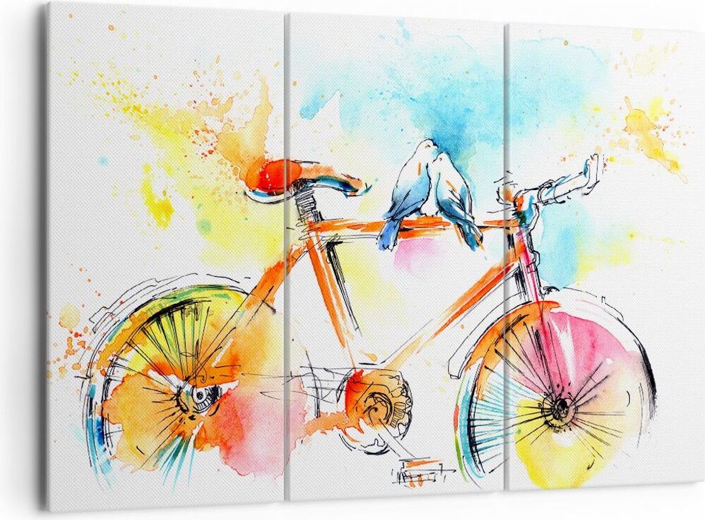 Bild auf Leinwand - Leinwandbild - Fahrrad Vögel Taube Reinheit - 165x110cm - Wand Bild - Wanddeko - Leinwanddruck - Bilder - Kunstdruck - Wanddek...