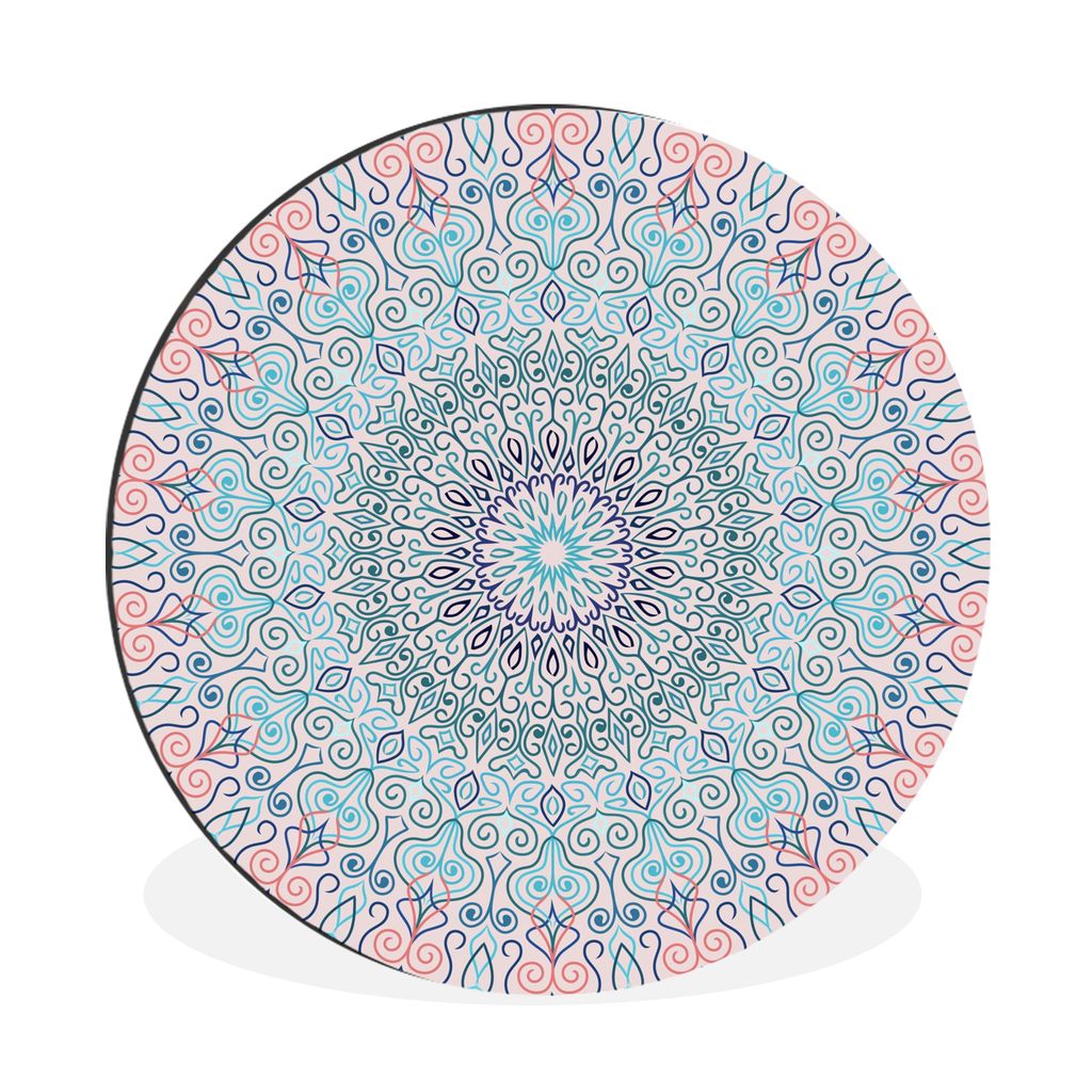 MuchoWow Aluminium Wandkreis Mandala - Hippie - Bohème - Blau Ø 90 cm Wanddeko Modern Wohnzimmer - Mauerkreis - Wandbilder - Runde Bild - Bild ...