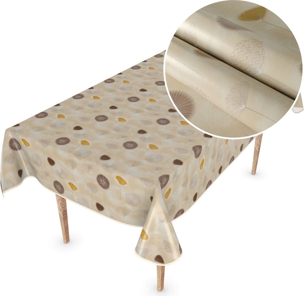 Tischdecke Wachstuch LUXURY Blumen Beige Robust Wasserabweisend Breite 140 cm Länge 260 cm