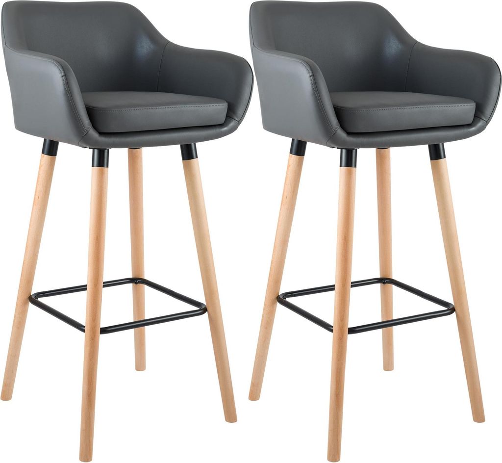 2er Set Barhocker MIRID - Kunstleder Grau 55x46x99 cm | Barstuhl Mit Lehne Tresenhocker Tresenstuhl Kneipenhocker Kneipenstuhl