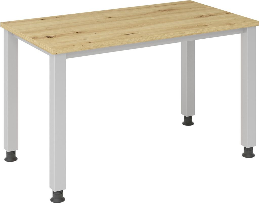 Hammerbacher Schreibtisch 4 Fuß eckig B 120 x T 67 cm Asteiche/silber man. Stufenlos verstellb.