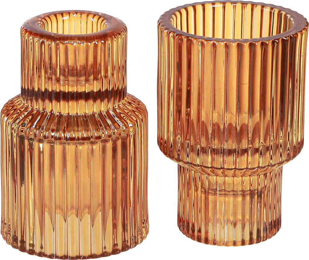 Stilvolle orange Glas-Stabkerzenhalter & Teelichthalter, 8 cm hoch, Retro-Design, 4er Set, 4 Stück
