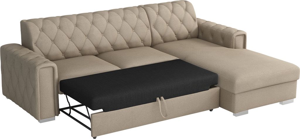 MIRJAN24 Ecksofa Roma mit Bettkasten und Schlaffunktion, Einstellbare Kopfstützen, L-Form (Farbe: Kronos 46, Seite: Rechts)