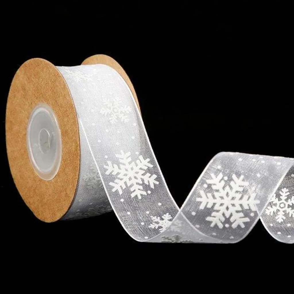 Ruban flocons de neige pour emballages cadeaux et décoration de sapin