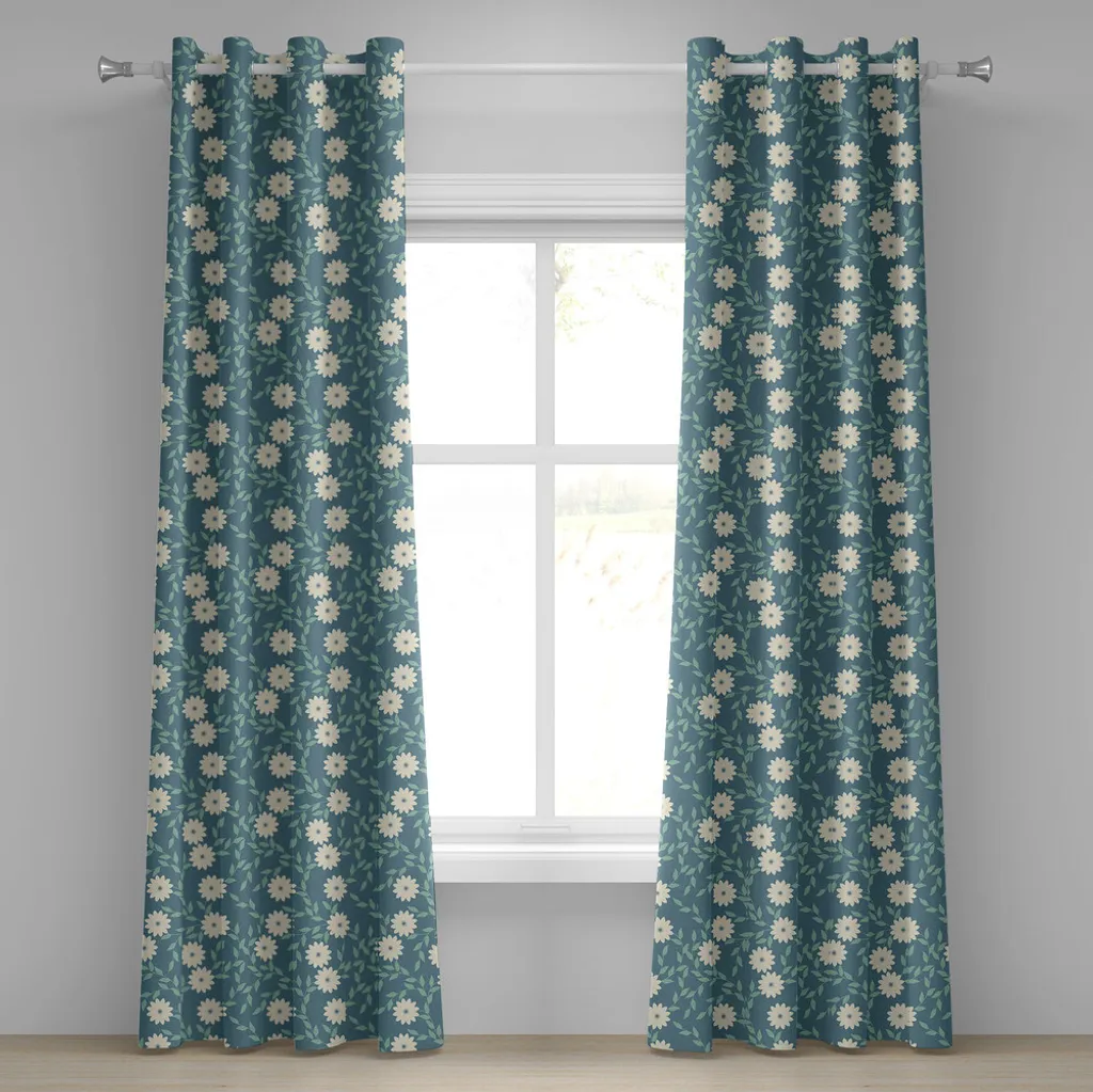 Rideau de décoration pour salon et chambre fleurs bleues 280 cm x 175 cm