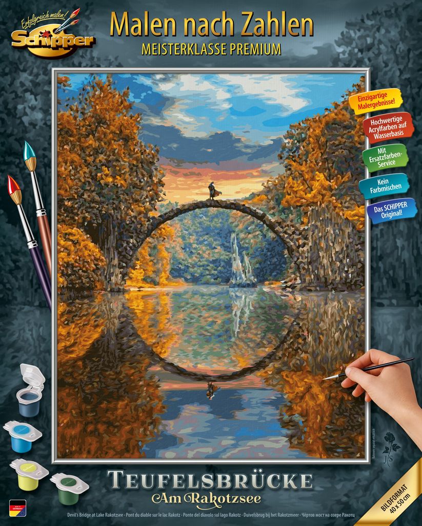 Schipper 609130898 Malen nach Zahlen – Teufelsbrücke am Rakotzsee - Bilder malen für Erwachsene, inklusive Pinsel und Acrylfarben, 40 x 50 cm