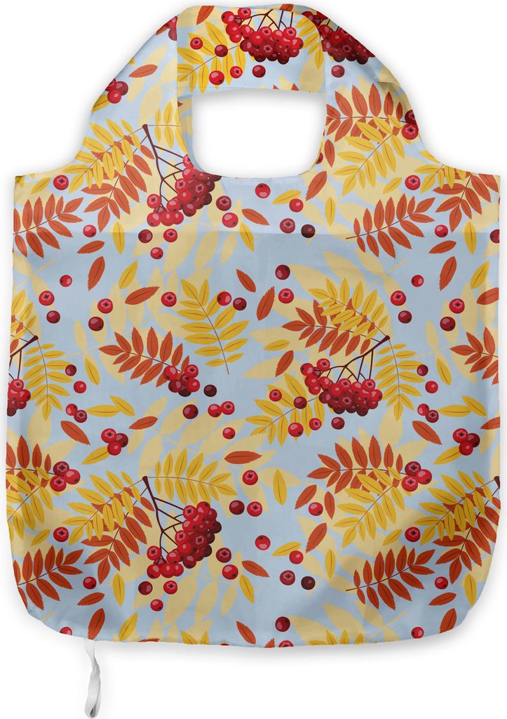 ABAKUHAUS Eberesche Tragetasche aus Stoff, Reife Beeren Getrocknete Blätter, Praktische Altagsmode Einkaufstaschen, Rot, Gelb, Baby Blue
