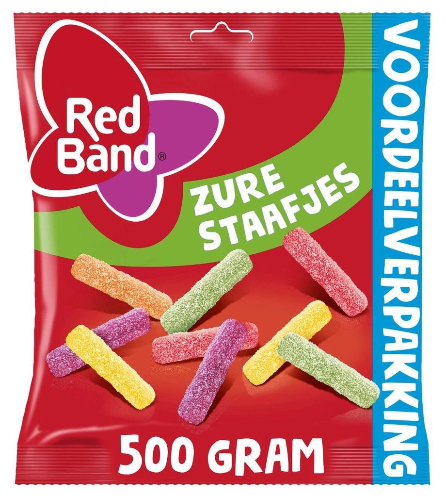 Red Band Zure Staafjes 500g – Fruchtig-saure Lakritzstäbchen, lecker