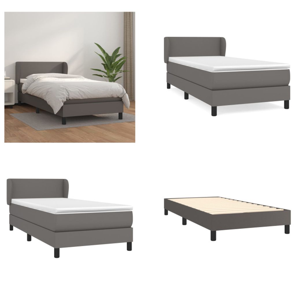 vidaXL Boxspringbett mit Matratze Grau 90x200 cm Kunstleder - Boxspringbett - Boxspringbetten - Bett - Schlafzimmermöbel