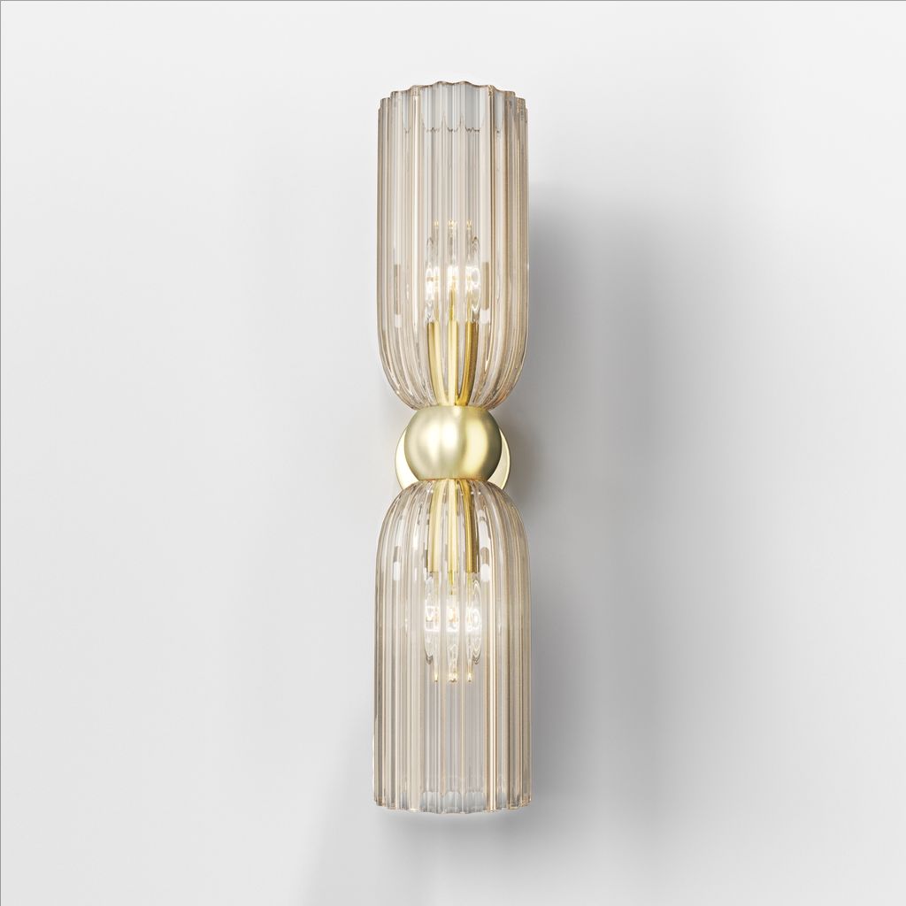 Moderne Wandleuchte Antic, MOD302WL-02CG, 1-flammig, Metallrahmen, Farbe der Beschläge -Gold, Farbe der Lampenschirms- Cognac, für Küche, Schlaf...